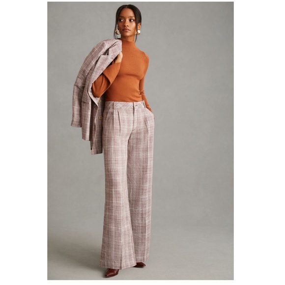Anthropologie Pants - Anthropologie Maeve Pleated Plaid Trousers New Pants Size 14 XL ANTHRO Brown NWT